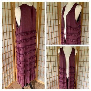 POL Burgundy Sleeveless Ruffle Duster SZ M